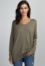 Miss Bliss Dream LS V Neck W/ Center Seam Detail- H Med Olive