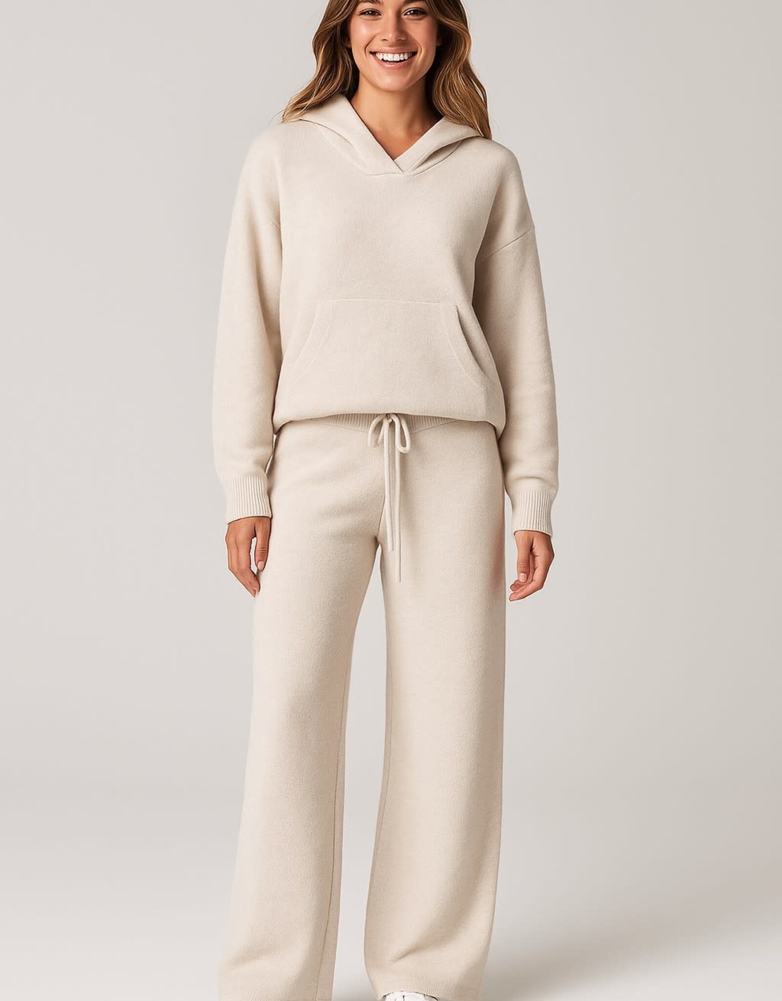 Miss Bliss Dream HRise Flowy Wide Leg Knit Pants-Taupe