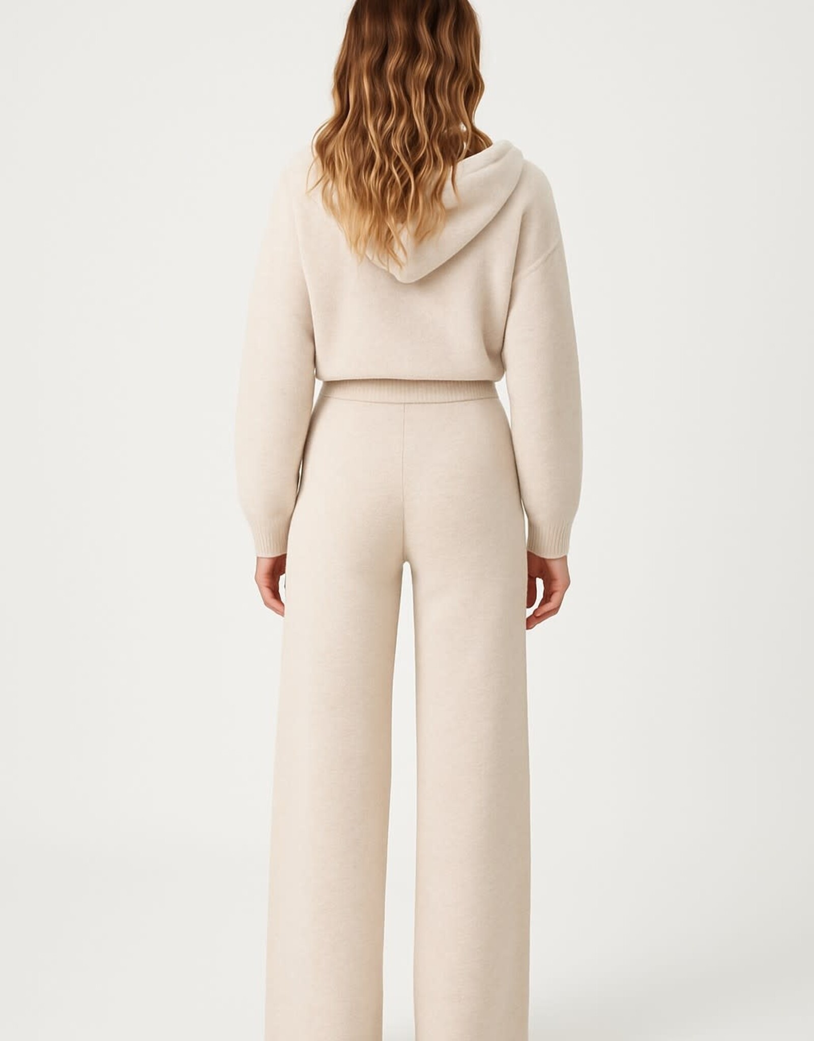 Miss Bliss Dream HRise Flowy Wide Leg Knit Pants-Taupe