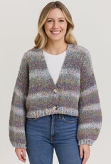 Miss Bliss Dream Chunky Striped Speckled Cardi-Purple