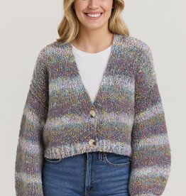 Miss Bliss Chunky Striped Speckled Cardi-Purple