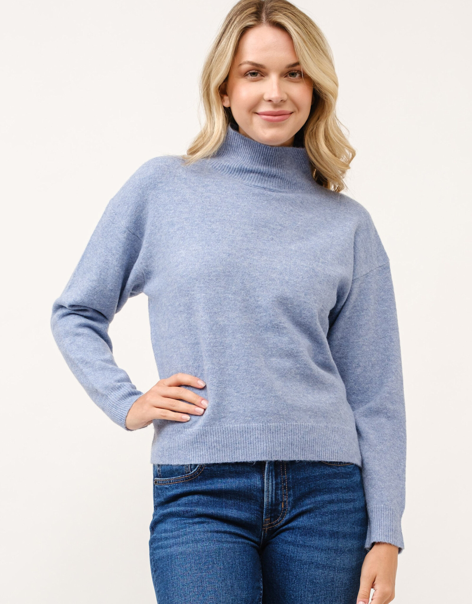 Miss Bliss Cielo Soft Turtleneck Pullover Sweater-Blue