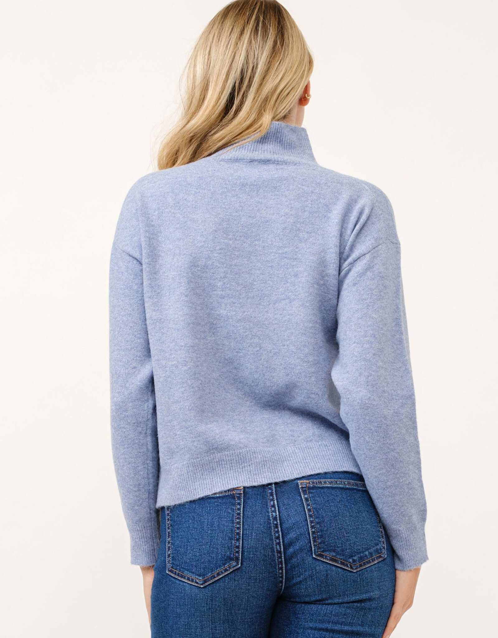 Miss Bliss Cielo Soft Turtleneck Pullover Sweater-Blue