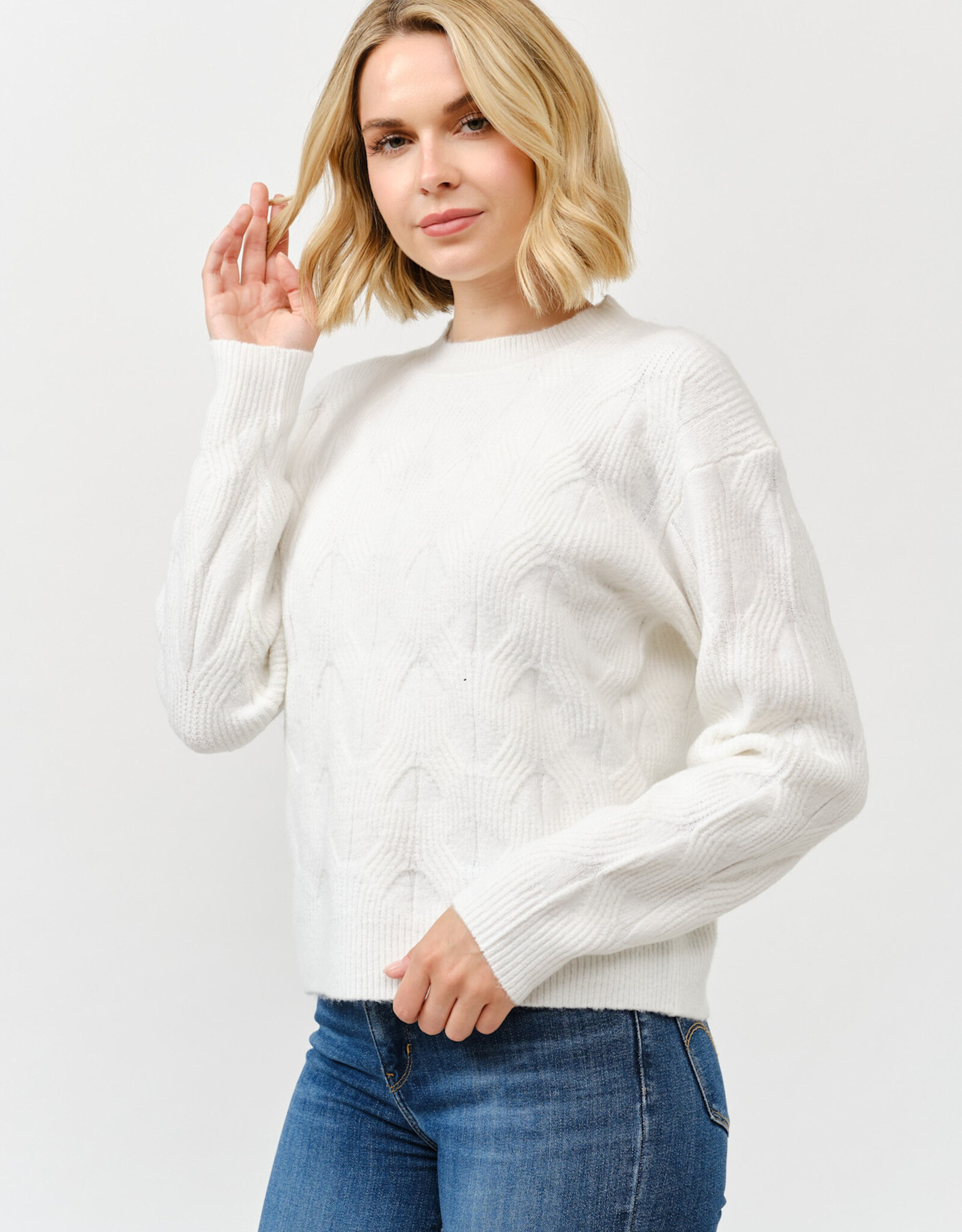 Miss Bliss Cielo Soft Wave Knit Sweater-Ivory