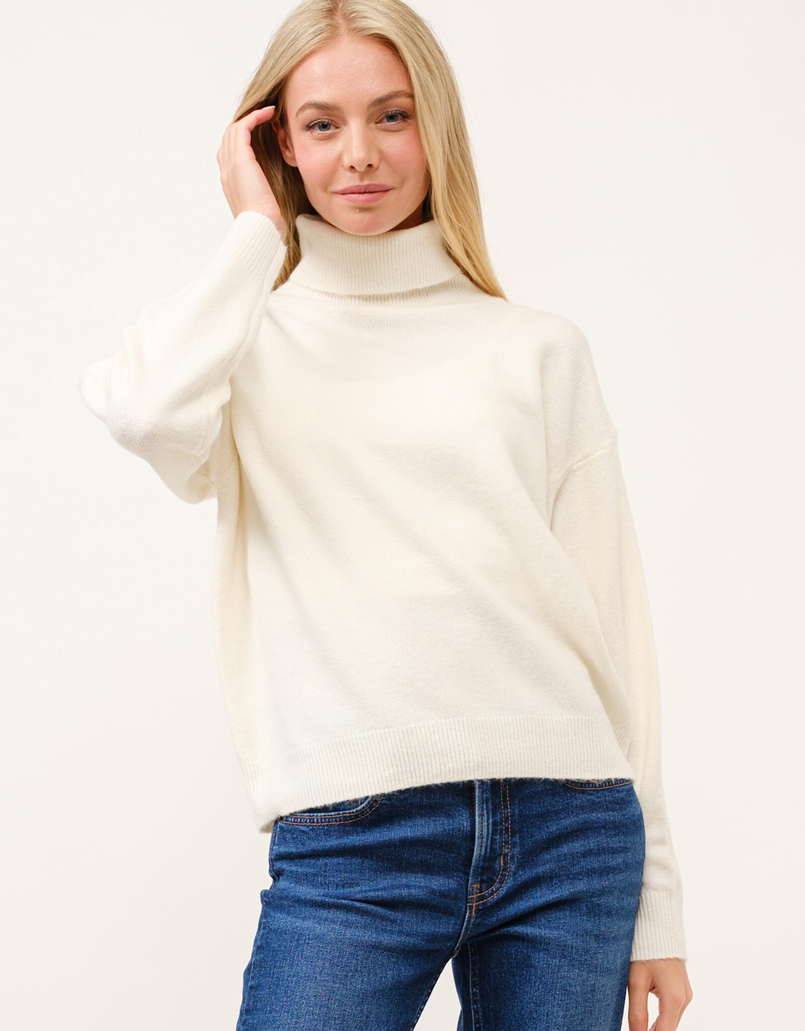 Miss Bliss Cielo Womens Soft Turtleneck Pullover Sweater-Ivory