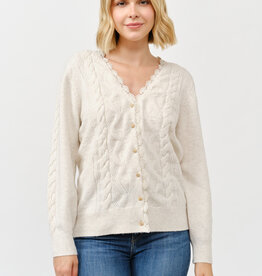 Miss Bliss Scalloped Golden Button Up Cardi-Ivory