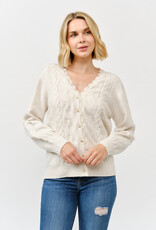 Miss Bliss Cielo Women's V Neck Golden Button Up Cardi-Ivory