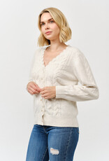 Miss Bliss Cielo Women's V Neck Golden Button Up Cardi-Ivory