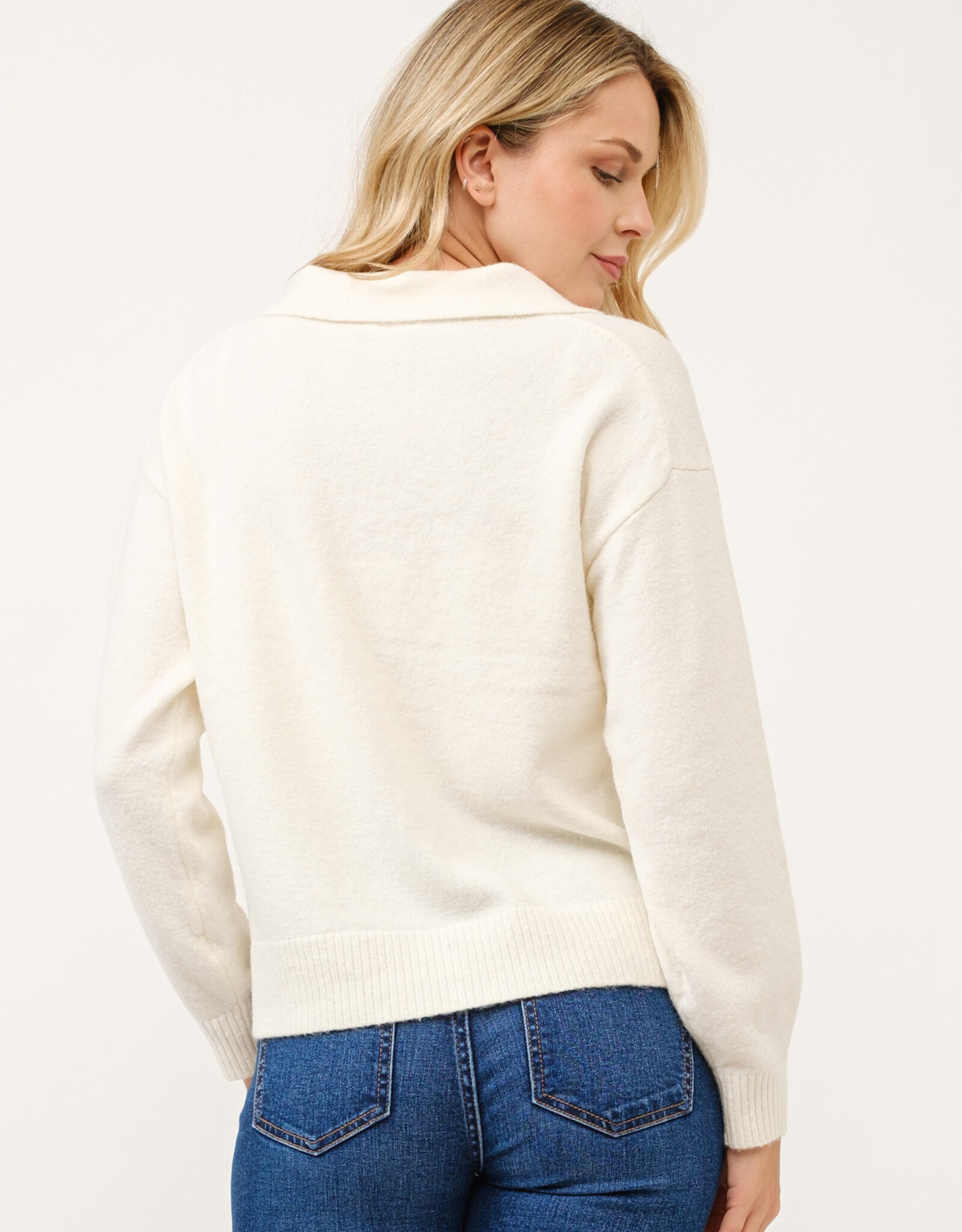 Miss Bliss Cielo Women's Polo Collared Pullover Sweater-Ivory