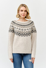 Miss Bliss Cielo Round Neck Embellished Knit Sweater-Khaki