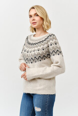 Miss Bliss Cielo Round Neck Embellished Knit Sweater-Khaki