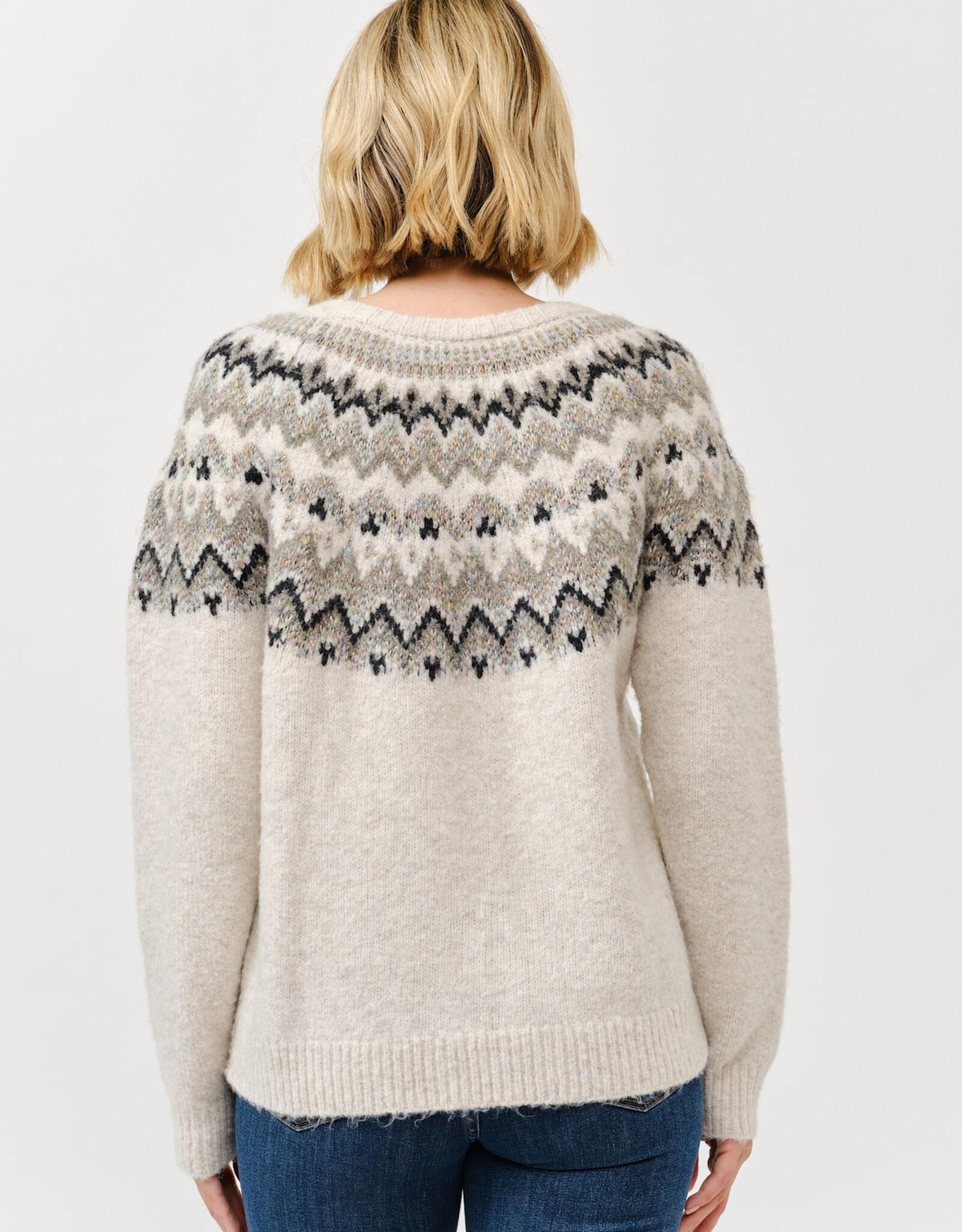 Miss Bliss Cielo Round Neck Embellished Knit Sweater-Khaki