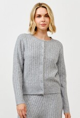 Miss Bliss Cielo Women's Button Crewneck Cable Cardigan-H Grey