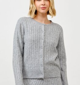 Miss Bliss Stay Cozy/ Crewneck Cable Cardigan-H Grey
