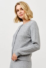 Miss Bliss Cielo Women's Button Crewneck Cable Cardigan-H Grey