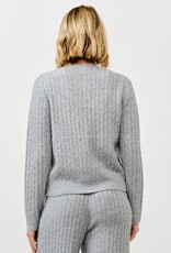 Miss Bliss Cielo Women's Button Crewneck Cable Cardigan-H Grey