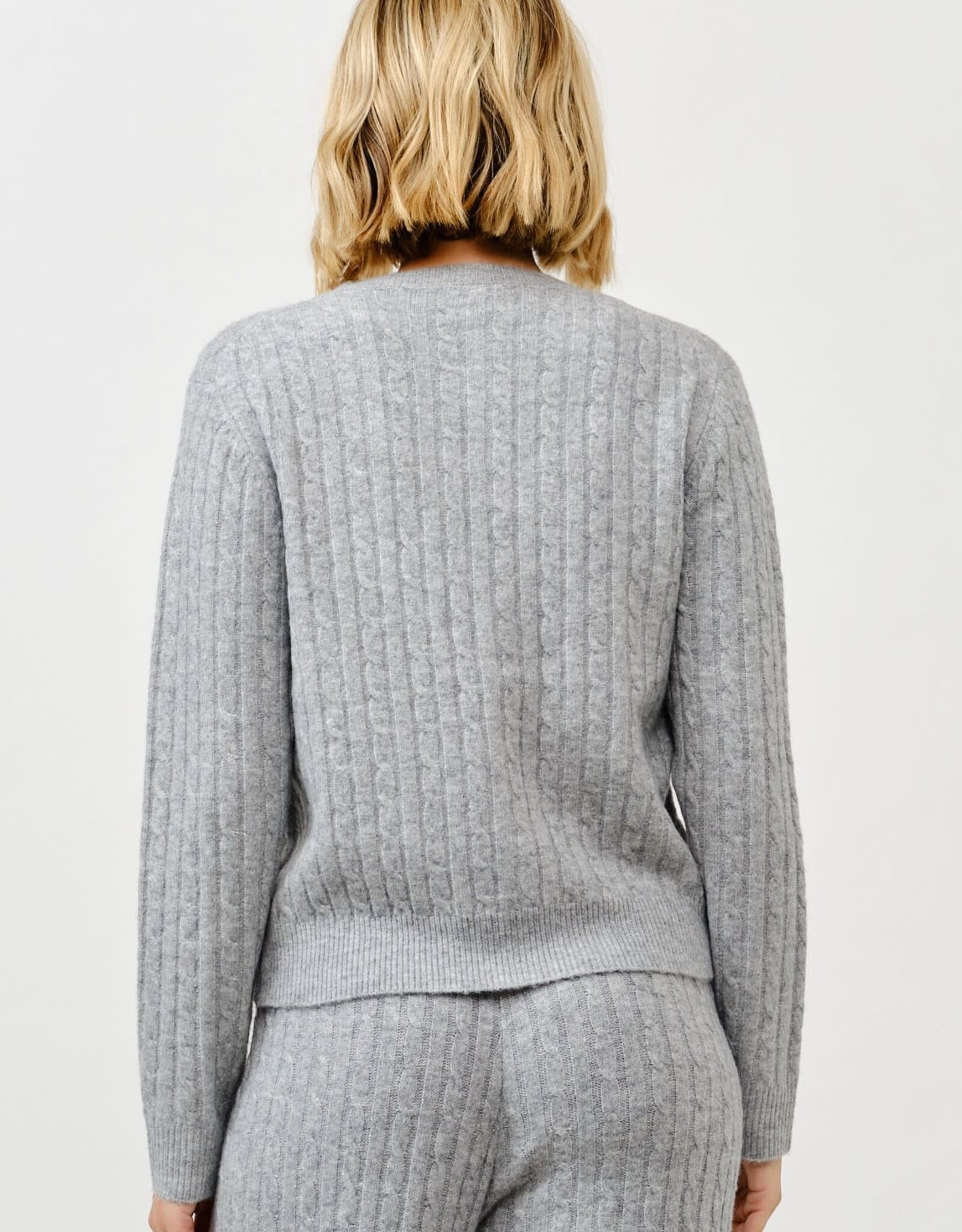 Miss Bliss Cielo Women's Button Crewneck Cable Cardigan-H Grey