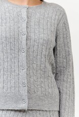 Miss Bliss Cielo Women's Button Crewneck Cable Cardigan-H Grey