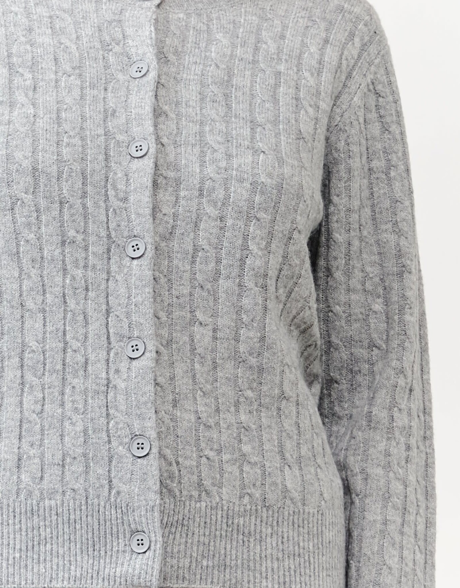 Miss Bliss Cielo Women's Button Crewneck Cable Cardigan-H Grey