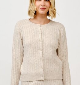 Miss Bliss Stay Cozy/ Crewneck Cable Cardigan-Khaki