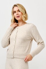 Miss Bliss Cielo Women's Button Crewneck Cable Cardigan-Khaki