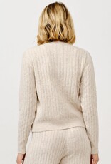 Miss Bliss Cielo Women's Button Crewneck Cable Cardigan-Khaki