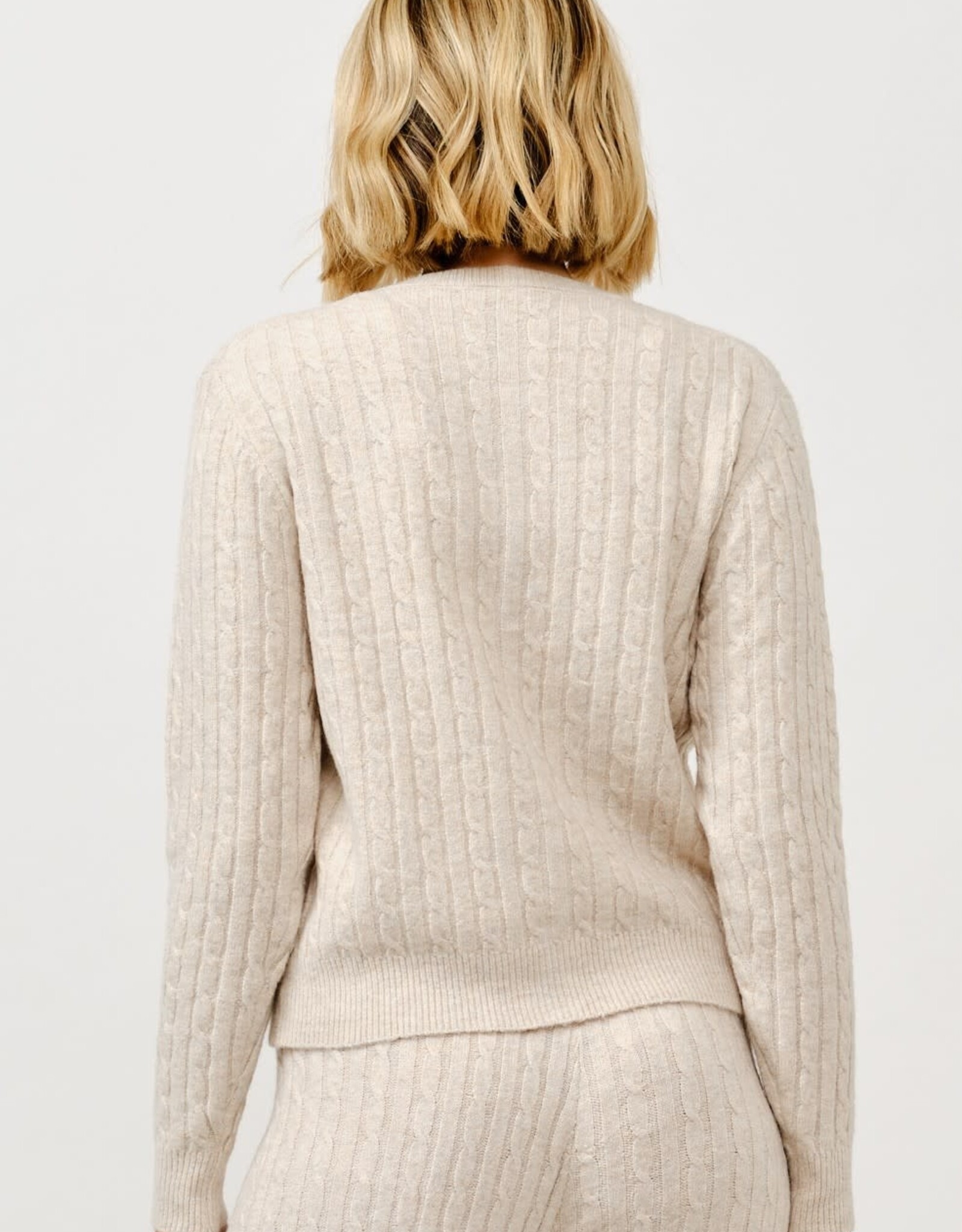 Miss Bliss Cielo Women's Button Crewneck Cable Cardigan-Khaki