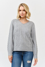 Miss Bliss Cielo Women's Lace Trim V Neck Pullover Sweater-H Grey