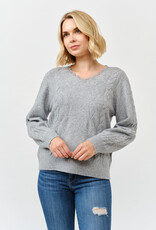 Miss Bliss Cielo Women's Lace Trim V Neck Pullover Sweater-H Grey