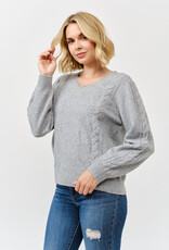 Miss Bliss Cielo Women's Lace Trim V Neck Pullover Sweater-H Grey
