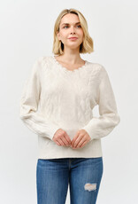 Miss Bliss Cielo Women's Lace Trim V Neck Pullover Sweater-Khaki