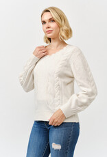 Miss Bliss Cielo Women's Lace Trim V Neck Pullover Sweater-Khaki