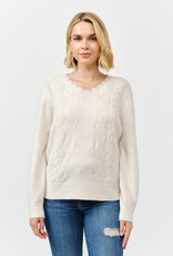 Miss Bliss Cielo Women's Lace Trim V Neck Pullover Sweater-Khaki