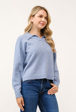 Miss Bliss Cielo Women's Polo Collared Pullover Sweater-Blue