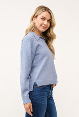 Miss Bliss Cielo Women's Polo Collared Pullover Sweater-Blue