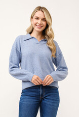 Miss Bliss Cielo Women's Polo Collared Pullover Sweater-Blue