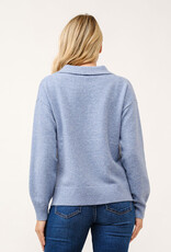 Miss Bliss Cielo Women's Polo Collared Pullover Sweater-Blue