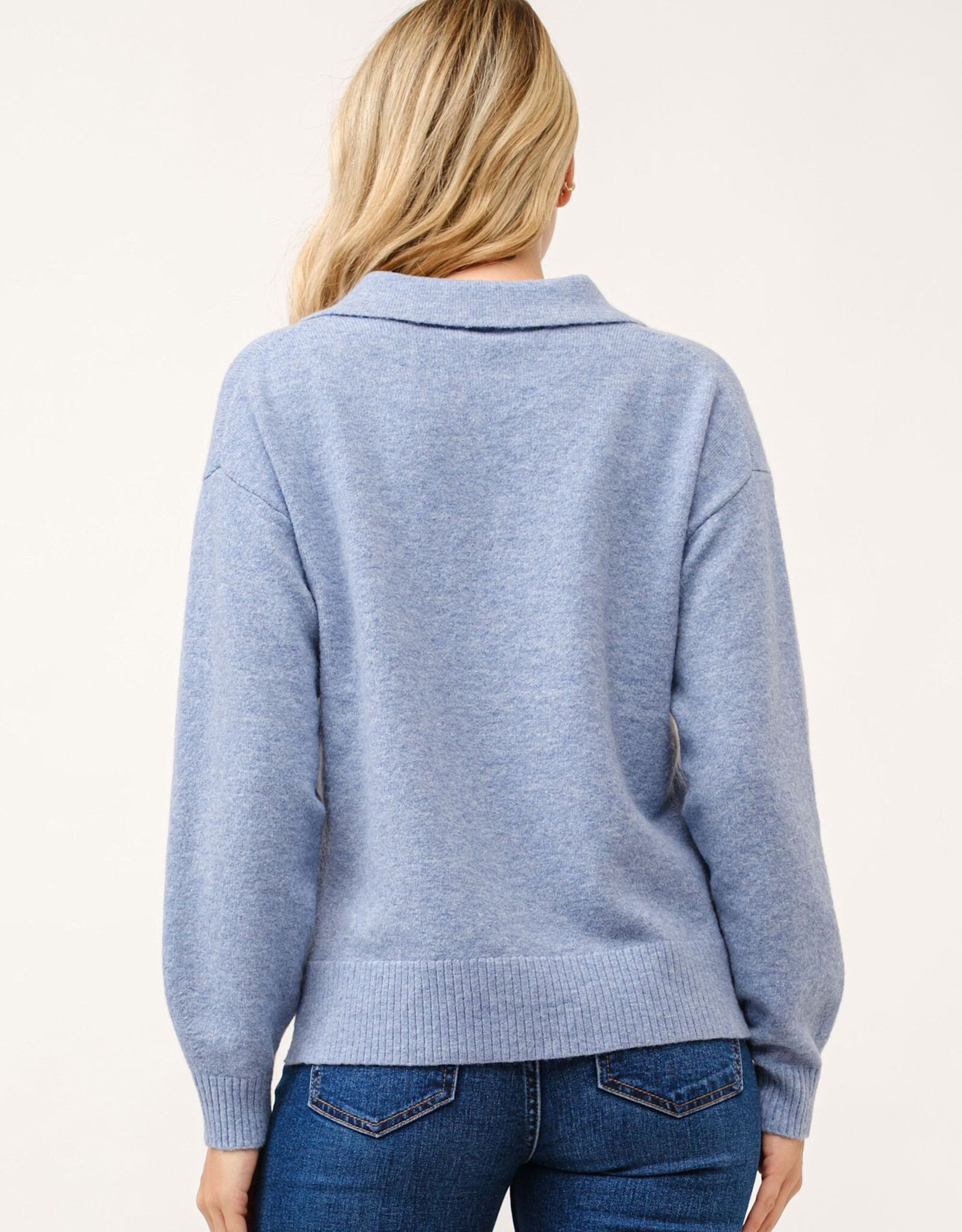 Miss Bliss Cielo Women's Polo Collared Pullover Sweater-Blue