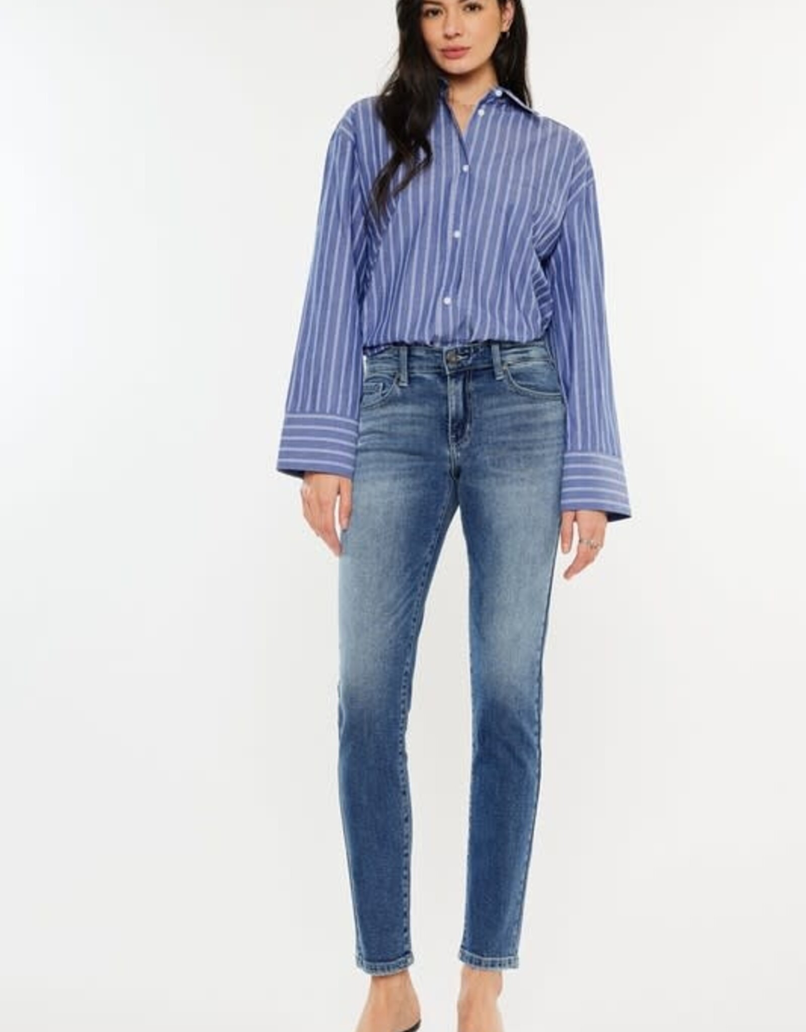 Miss Bliss KC Mid Rise Cigarette Fit Jeans- Medium Wash