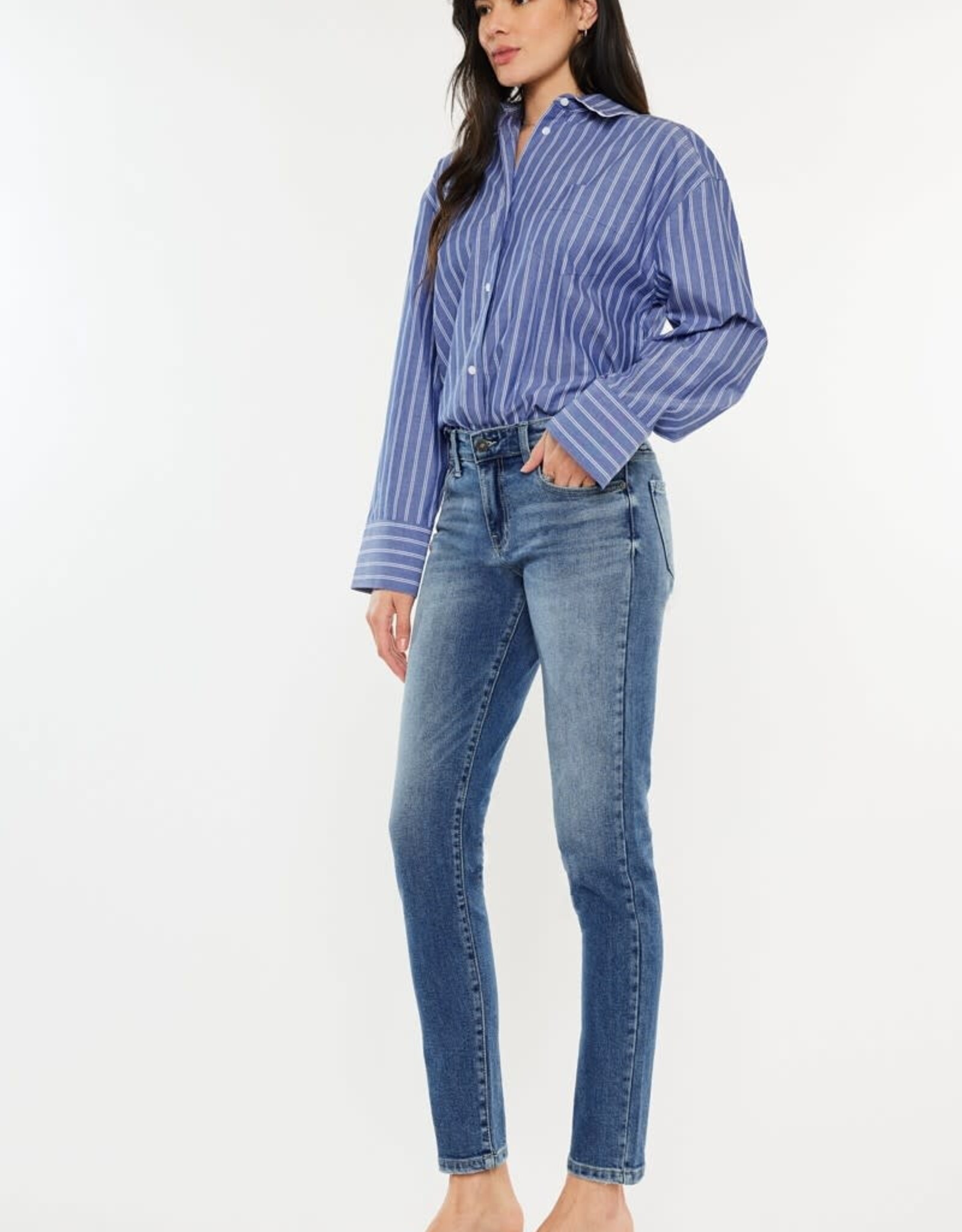 Miss Bliss KC Mid Rise Cigarette Fit Jeans- Medium Wash