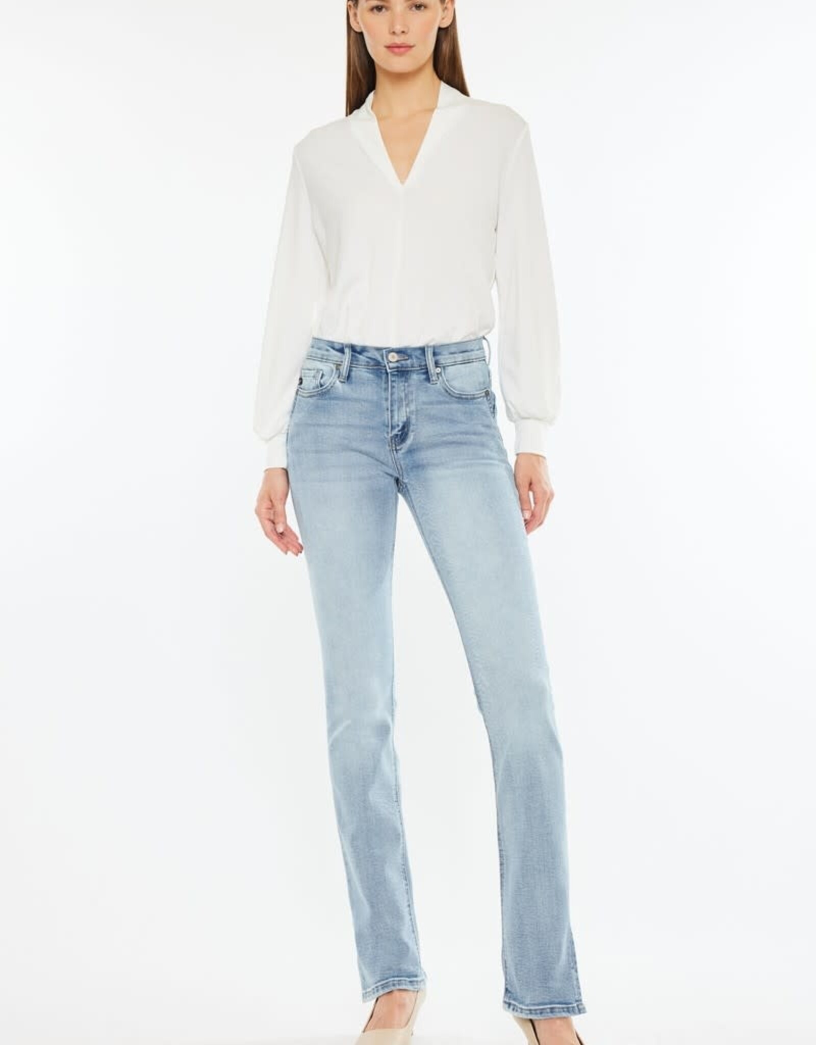 Miss Bliss KC Mid Rise Y2K Boot Cut Jeans- Medium Wash