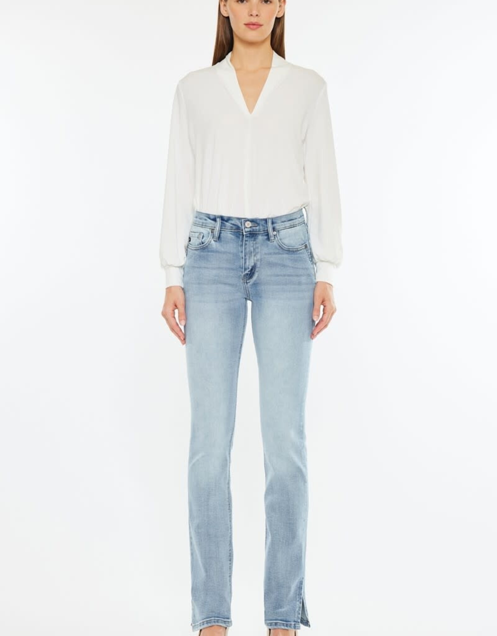 Miss Bliss KC Mid Rise Y2K Boot Cut Jeans- Medium Wash