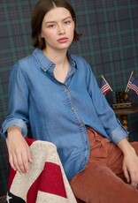 Miss Bliss Blu 3/4 Tab Sleeve Button Down Shirt- Chambray