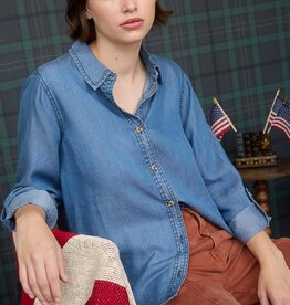 Miss Bliss 3/4 Tab Sleeve Button Down Shirt- Chambray