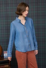Miss Bliss Blu 3/4 Tab Sleeve Button Down Shirt- Chambray