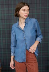 Miss Bliss Blu 3/4 Tab Sleeve Button Down Shirt- Chambray