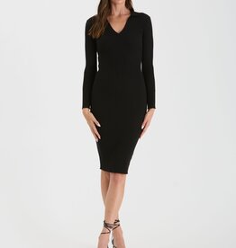 Miss Bliss Collared Rib Knit Midi Dress-Black