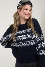 Miss Bliss Blu Snowflake Deer Cable Knit Pullover- Navy