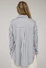 Miss Bliss Blu Stripe Collared Button Down Long Sleeve Shirt- Black