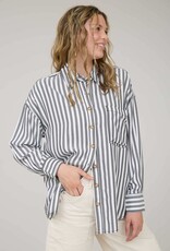 Miss Bliss Blu Stripe Collared Button Down Long Sleeve Shirt- Black